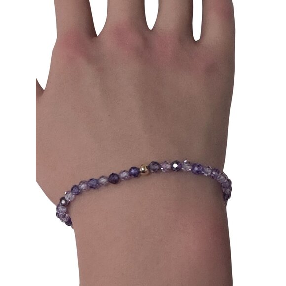 Cubic Zirconia Purple Micro Faceted Gemstone Beaded Stretch Bracelet 14K Gold Ac - Picture 7 of 7